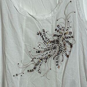 Calvin Klein Jeans Beaded Tank Sz S White Sleeveless Embellished Lightweight Top